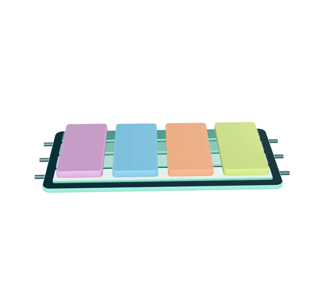 Plataforma modular: Dock abajo, las capacidades compartidas en el medio y los cuatro productos arriba.